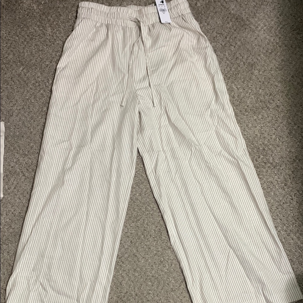 Light Beige Striped Drawstring Women’s Pants